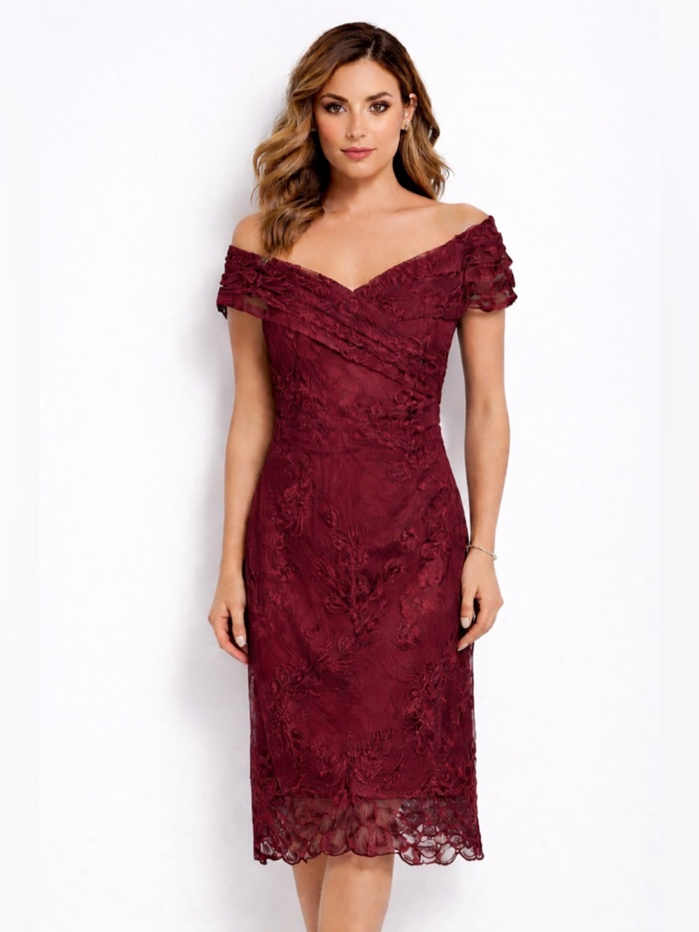 Liancarlo Couture Burgundy Lace Off-Shoulder Dress quiet Barbiecore luxury  XS/S
